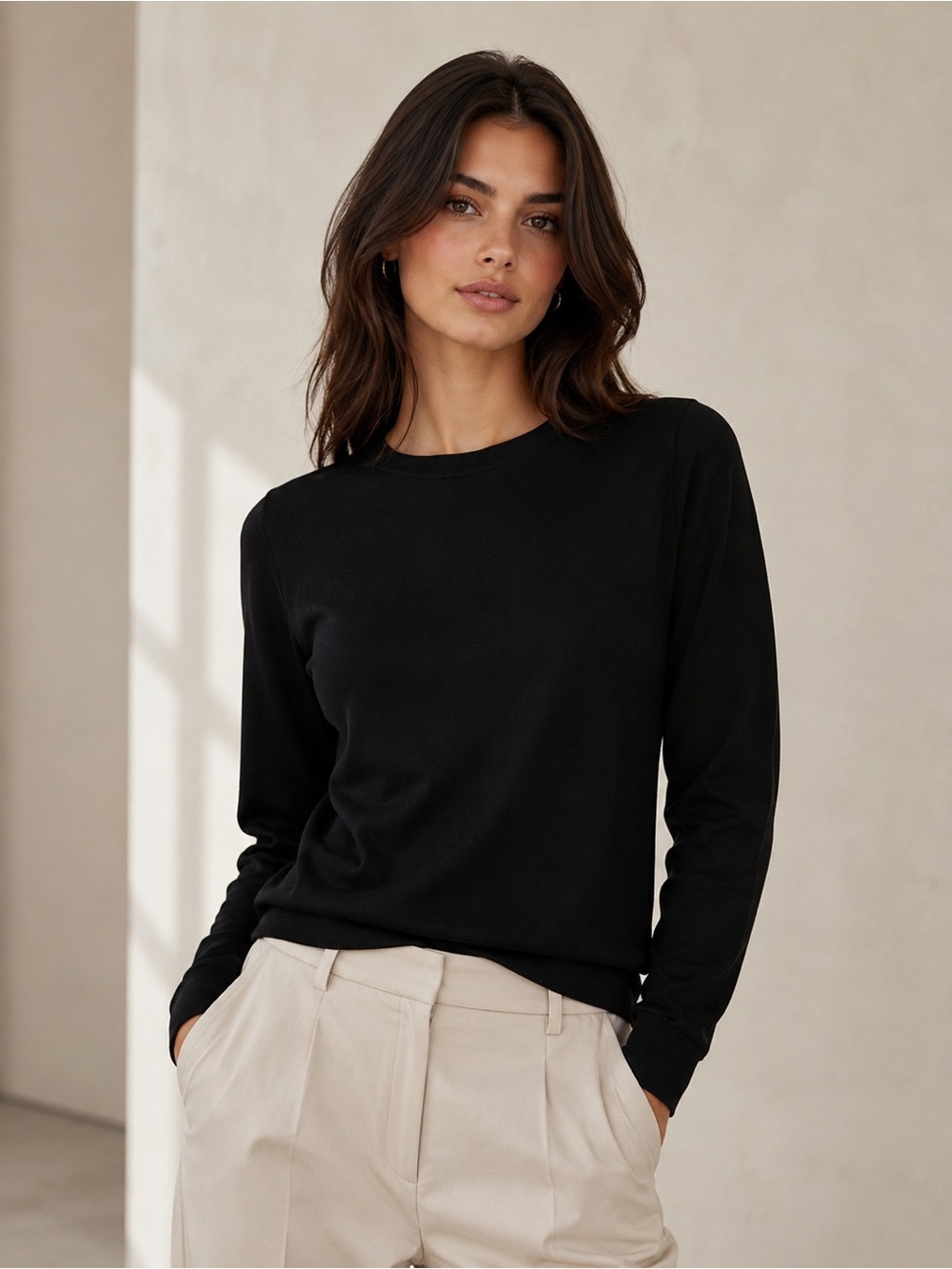 NWT GAP Classic Black Long-Sleeve Lightweight Crewneck Top